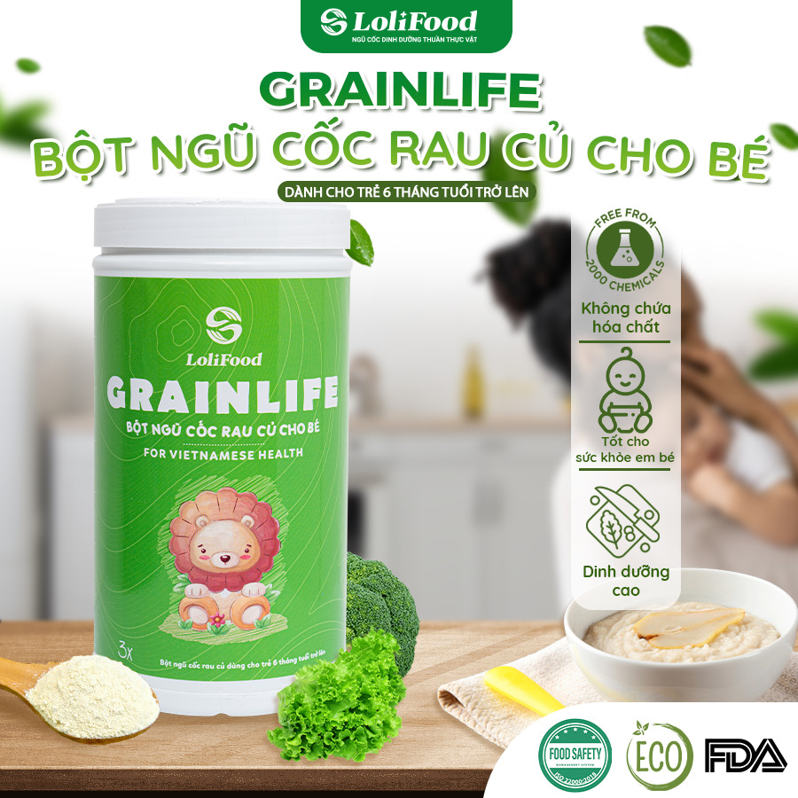 Bột Ăn Dặm Ngũ Cốc Rau Củ Cho Bé LoliFood, 100% Thuần Thực Vật, Hữu Cơ,Bột Ăn Dặm Dinh Dưỡng Cao Cấp cho Bé từ 6 tháng tuổi, Hộp 400gr