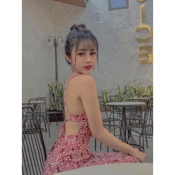 ĐẦM BODY HOA CỘT DÂY SAU ÔM BODY KÈM ẢNH KHÁCH MẶC