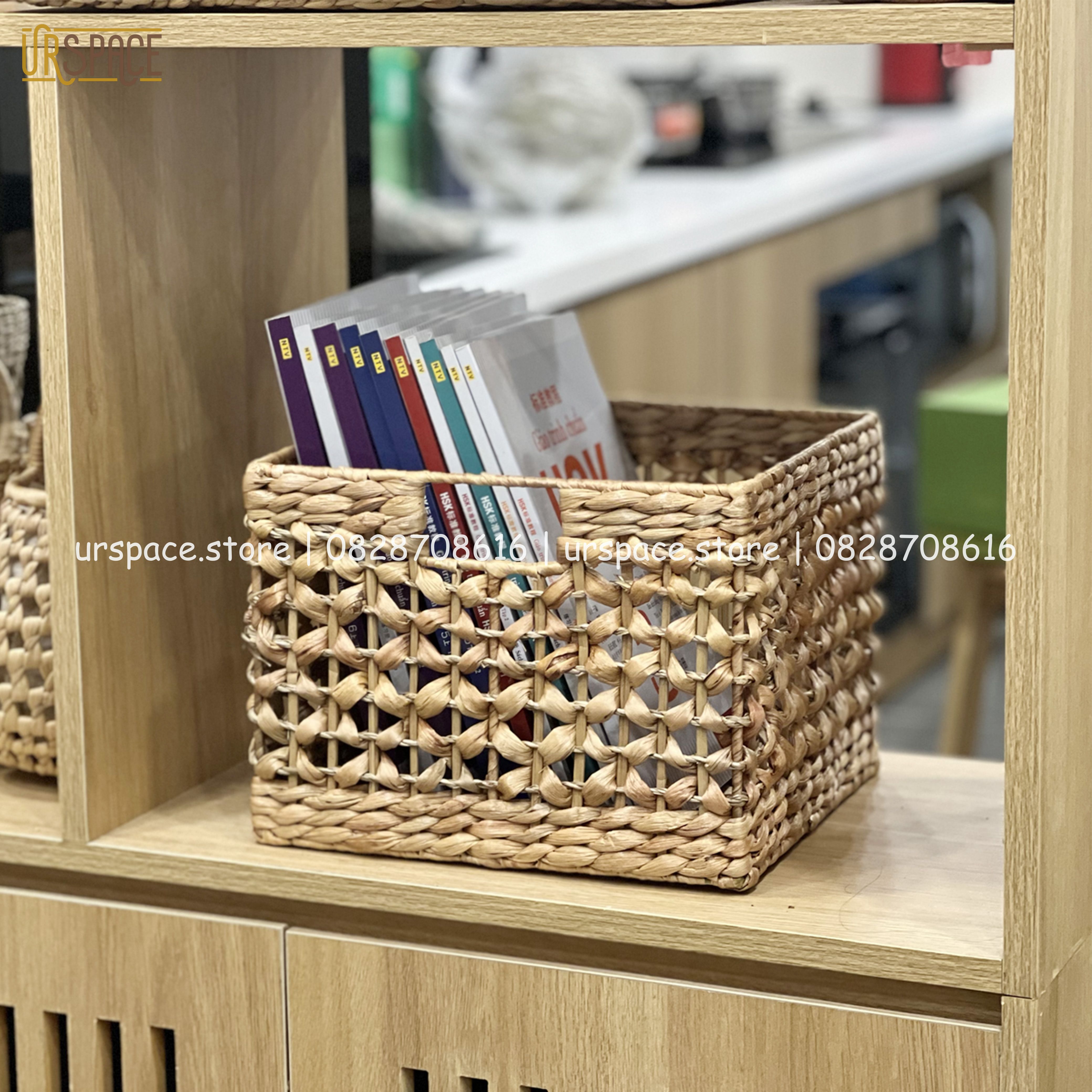 Sọt đựng đồ đa năng bằng lục bình sọt hình vuông handmade/ Hand-woven square cabinet basket for home decor