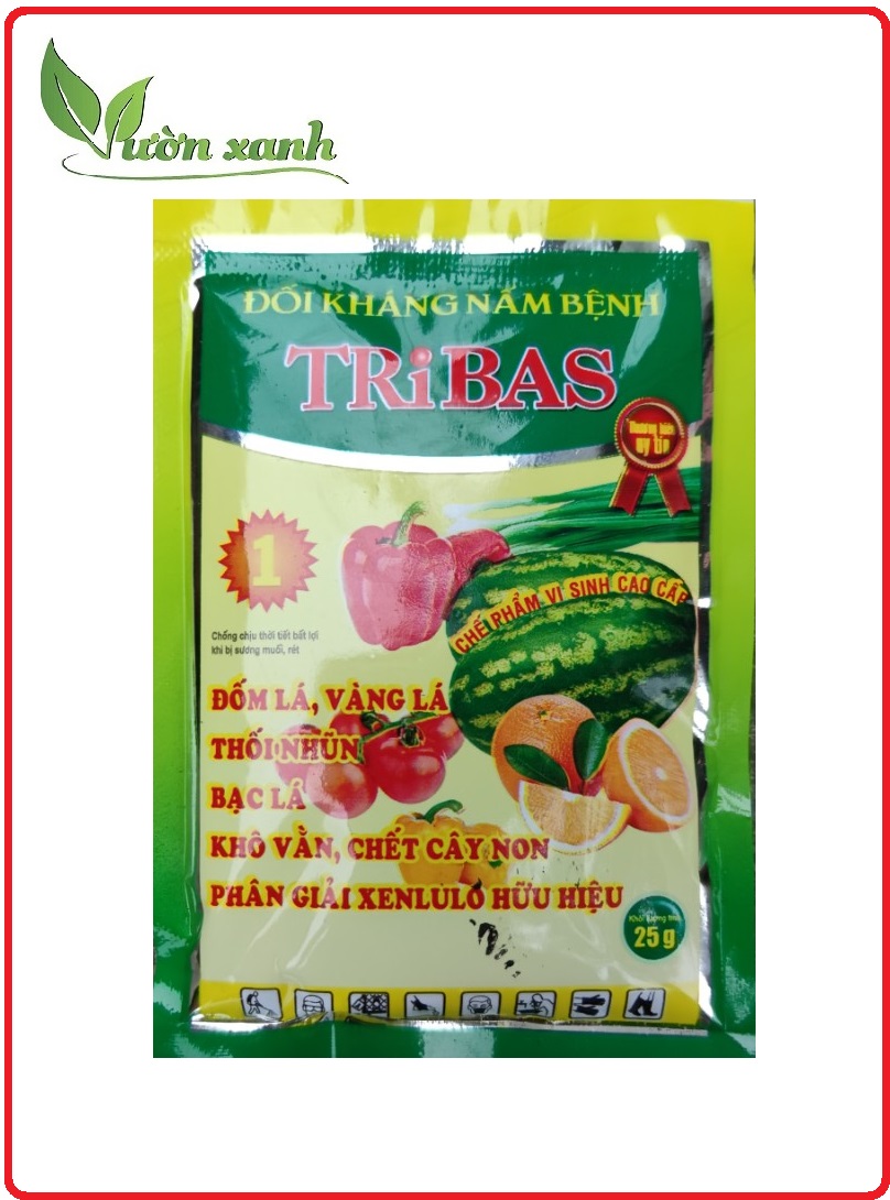 Chế phẩm nấm đối kháng Tribas 25gr giúp ngăn ngừa các hiện tượng thối rễ, vàng lá, chết cây con
