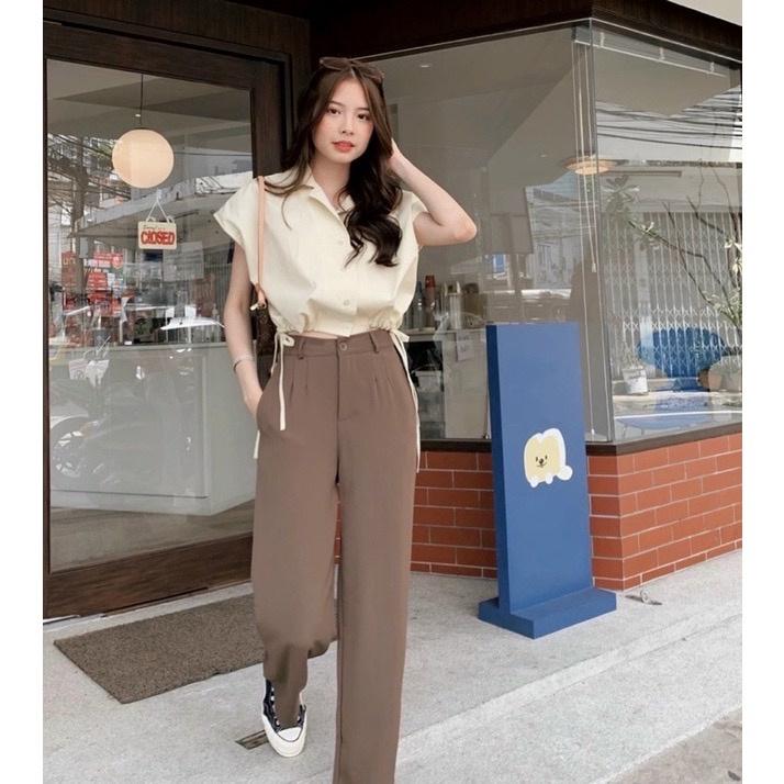 SET ÁO SƠ MI CROPTOP KÈM QUẦN ỐNG RỘNG