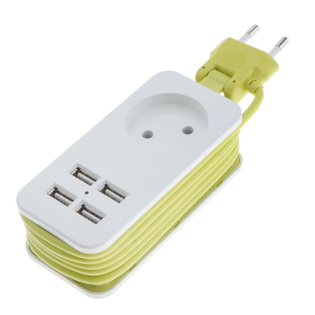 EU Plug Extension Socket Outlet Hub Travel Power Strip 5-Ports with 4 USB