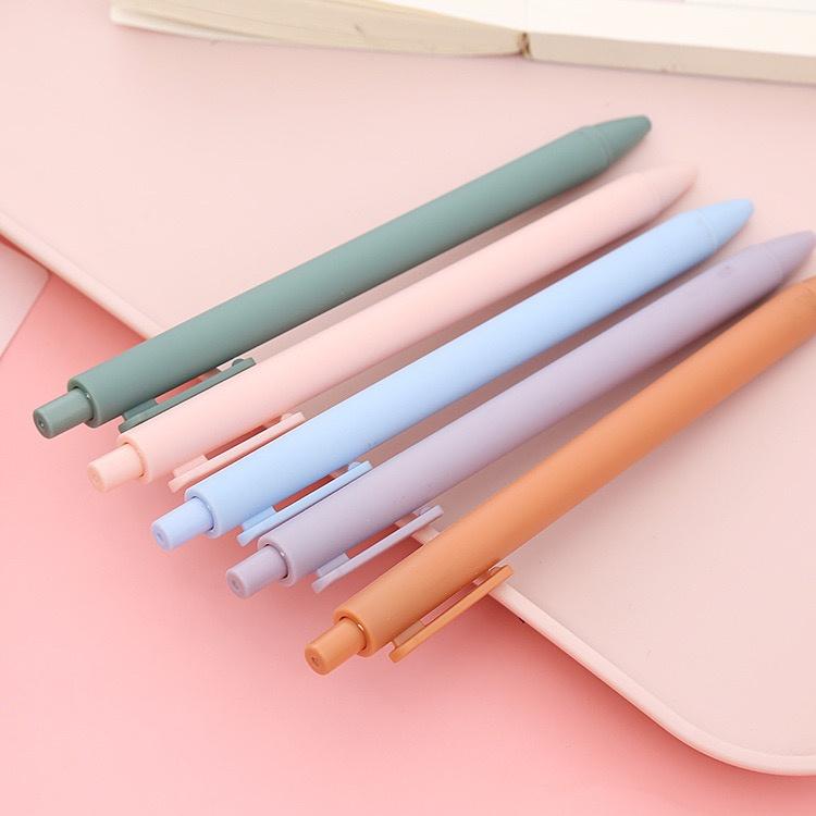 Bút bi gel bấm nhiều màu vỏ Morandi cổ điển, ngòi 0.5mm MỰC NƯỚC ĐEN - VPP Thiên Ái
