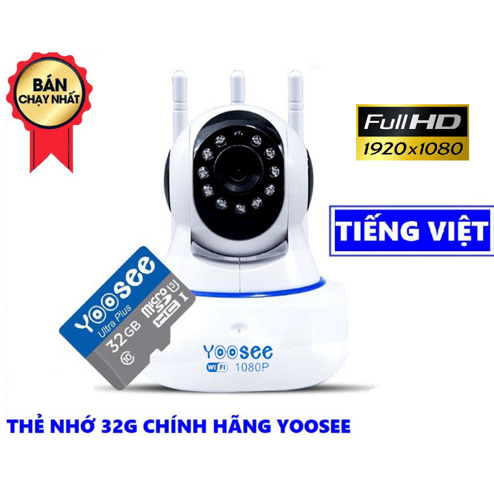 Camera wifi Yoosee 3 Râu xoay 360 trong nhà FullHD 1080 - Hàng Chính Hãng