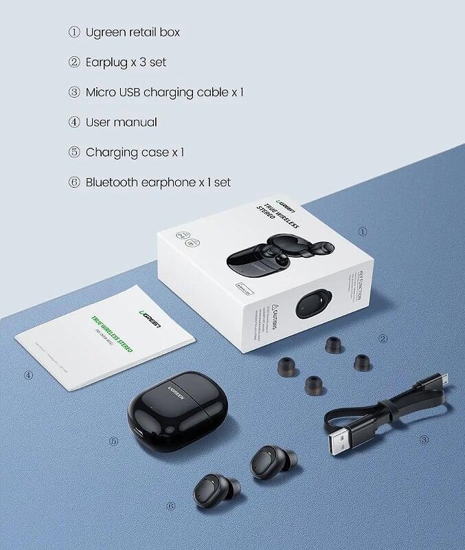 Ugreen UG80311CM338TK Bluetooth 5.0 tai nghe Earphone chuẩn TWS True Wireless âm thanh Stereo - HÀNG CHÍNH HÃNG