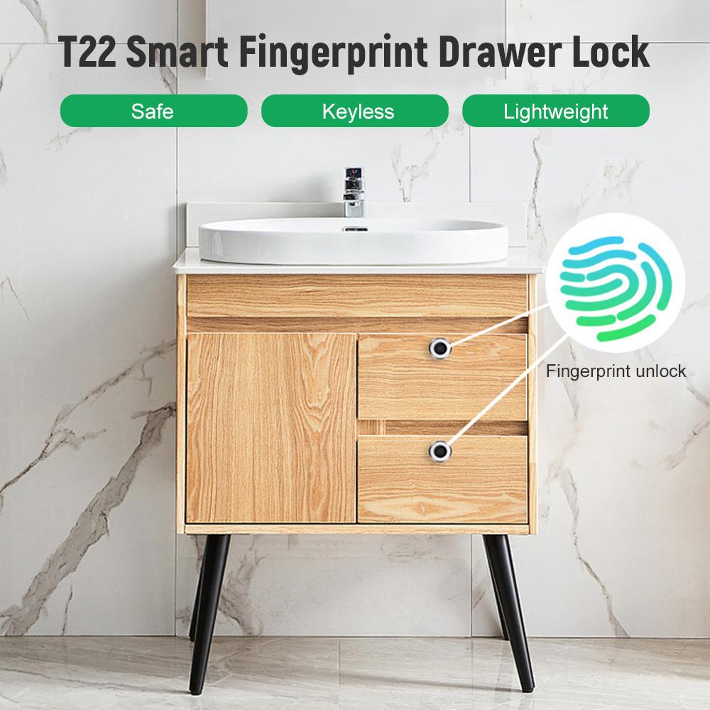 T22 Smart Fingerprint Lock Electronic Drawer Lock Keyless Biometric Cabinet Lock USB Rechargeable Lock for Home Office