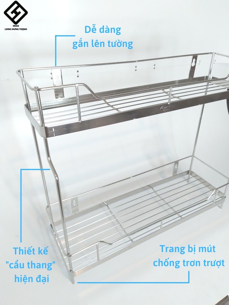 Kệ đựng gia vị INOX304 hình cầu thang 2 tầng (38x15x42, 48x15x42) dụng cụ phòng bếp cao cấp, tiện dụng