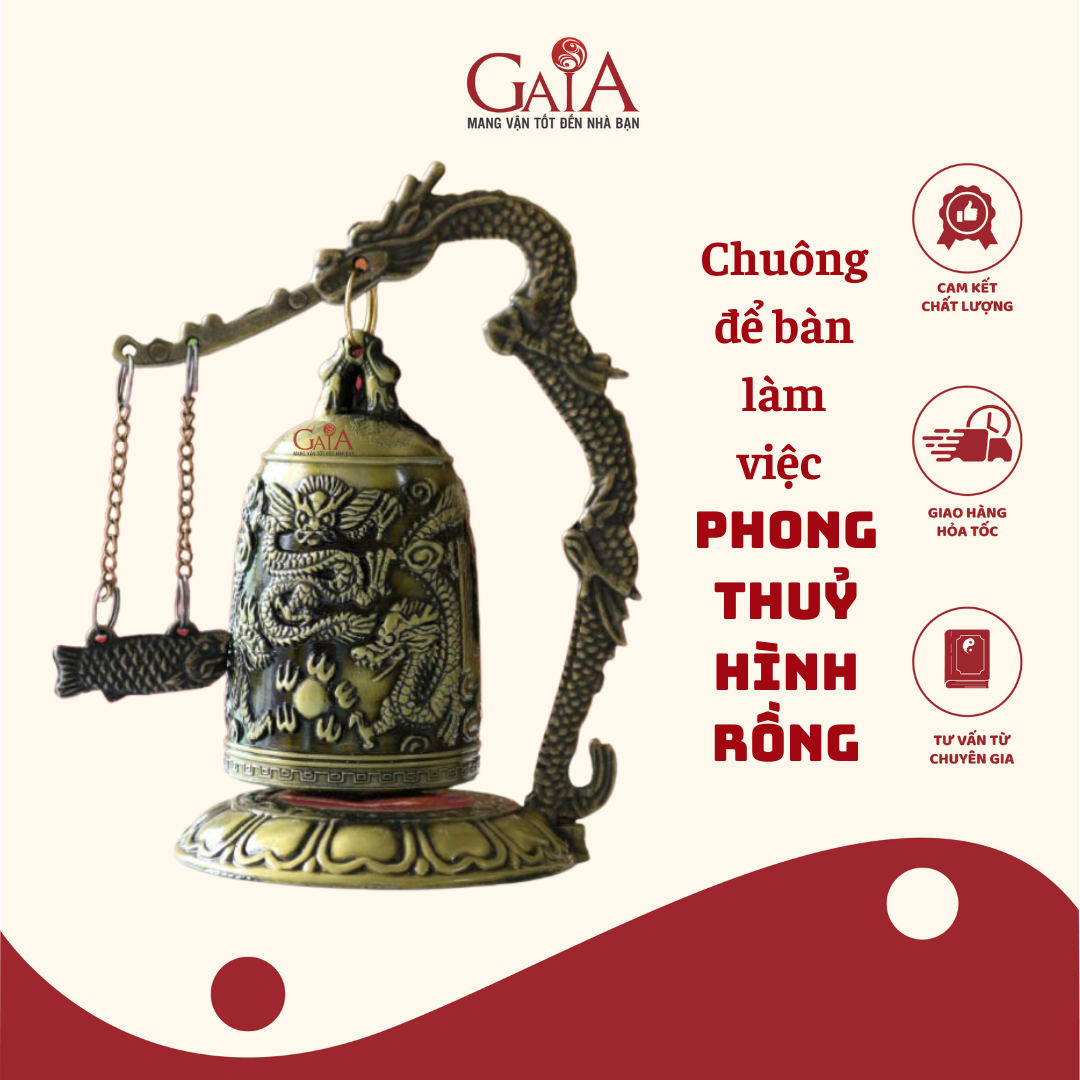 Chuông để bàn làm việc phong thuỷ hình rồng CDB01