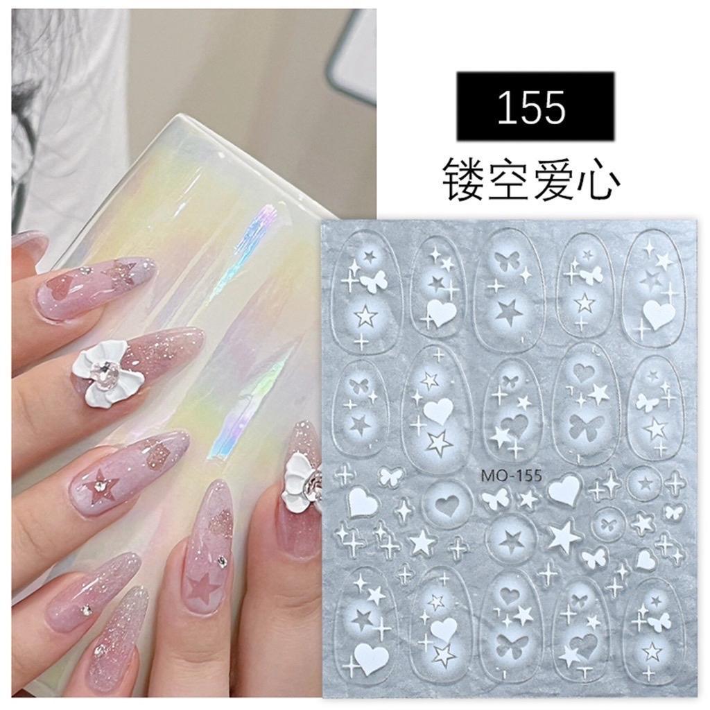 Sticker Bướm Dán Móng Tay 5D Ngôi Sao Tình Yêu Trắng, Miếng Dán Trang Trí Móng Tay Làm Nail Nữ Women