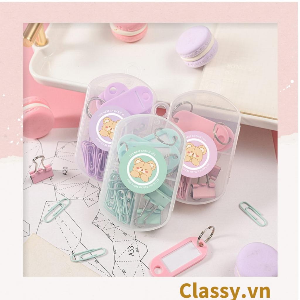 Hộp Ghim giấyClassy , kẹp giấy hộp ba ngăn 3 kích thước nhỏ, vừa, lớn tông màu pastel văn phòng phẩm tiện lợi PK1423