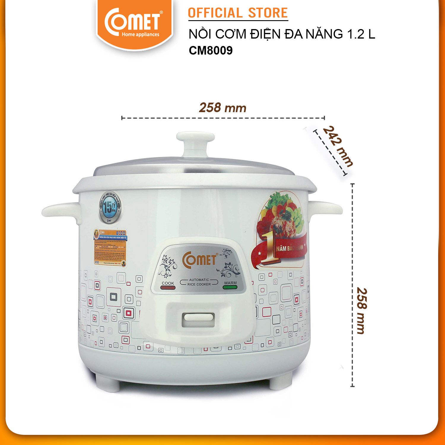Nồi Cơm Điện Nắp Rời 1,2L Comet CM8009 - Hàng chính hãng