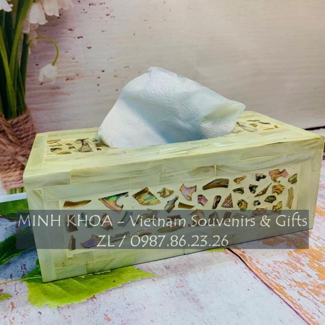Hộp Đựng Giấy Ăn Để Bàn Sơn Mài Khảm Trai Cao Cấp Xuất Nhật - Pearl Tissue Box