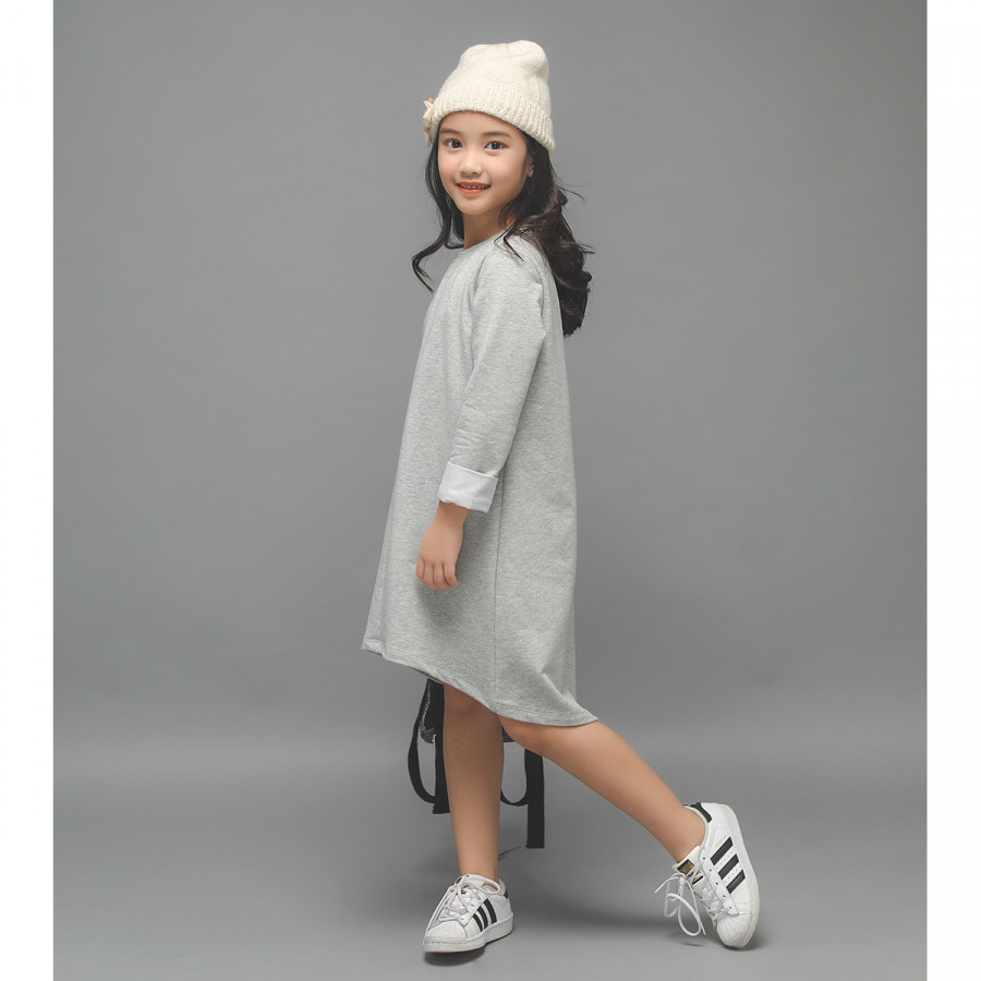 Váy nỉ dài tay Lovekids màu xám LK0282