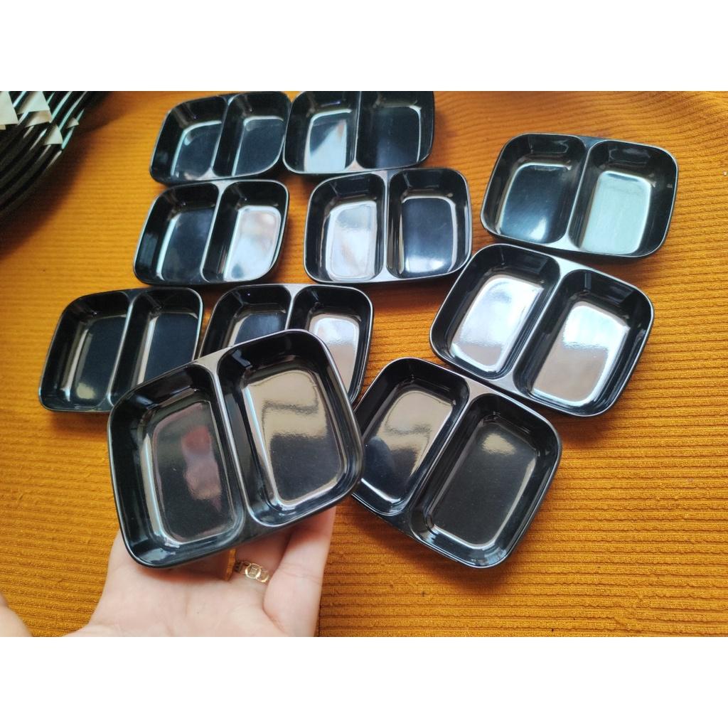 Combo 10 cái chén chấm 2 ngăn 9.0 x 7.3 x 1.5 cm màu đen bóng