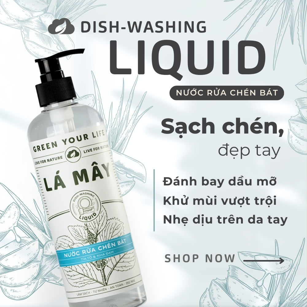 NƯỚC RỬA CHÉN BÁT (KHÔNG ĐẬM ĐẶC) TÍA TÔ &amp; NHA ĐAM LÁ MÂY 500mL