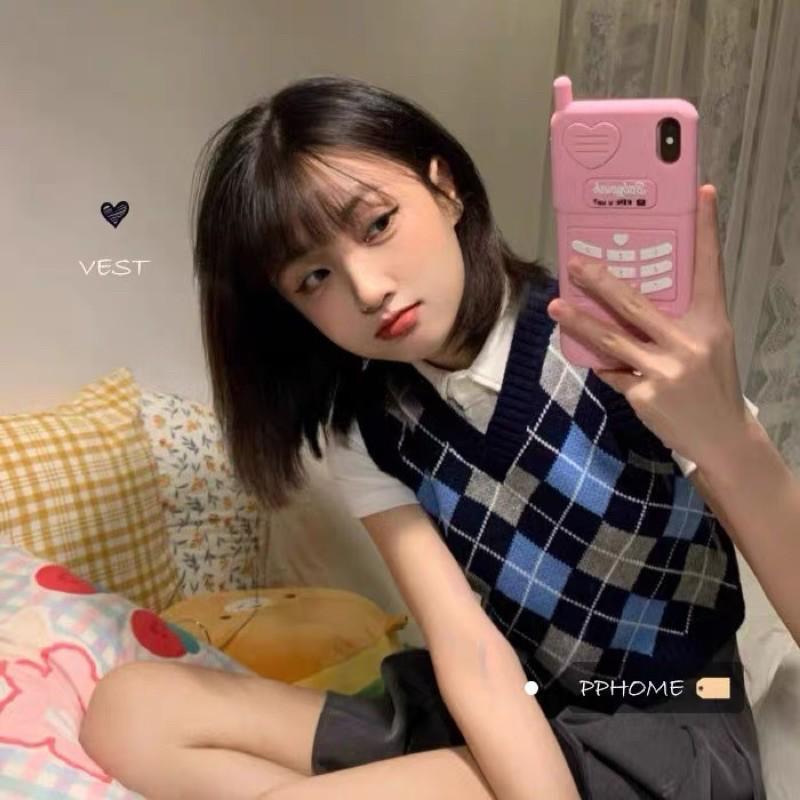 Set áo polo mix gile crotop kẻ caro Ulzzang 2021