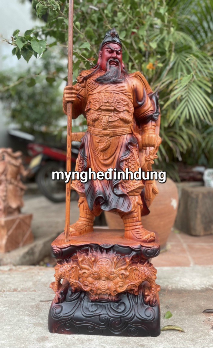 Tượng quan công trấn ải gỗ hương đá pu giả cổ kt cao 80×30×20cm