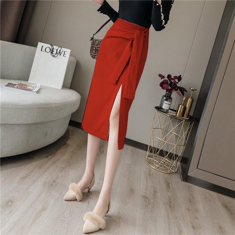 Chân váy xẻ tà cột nơ cao cấp