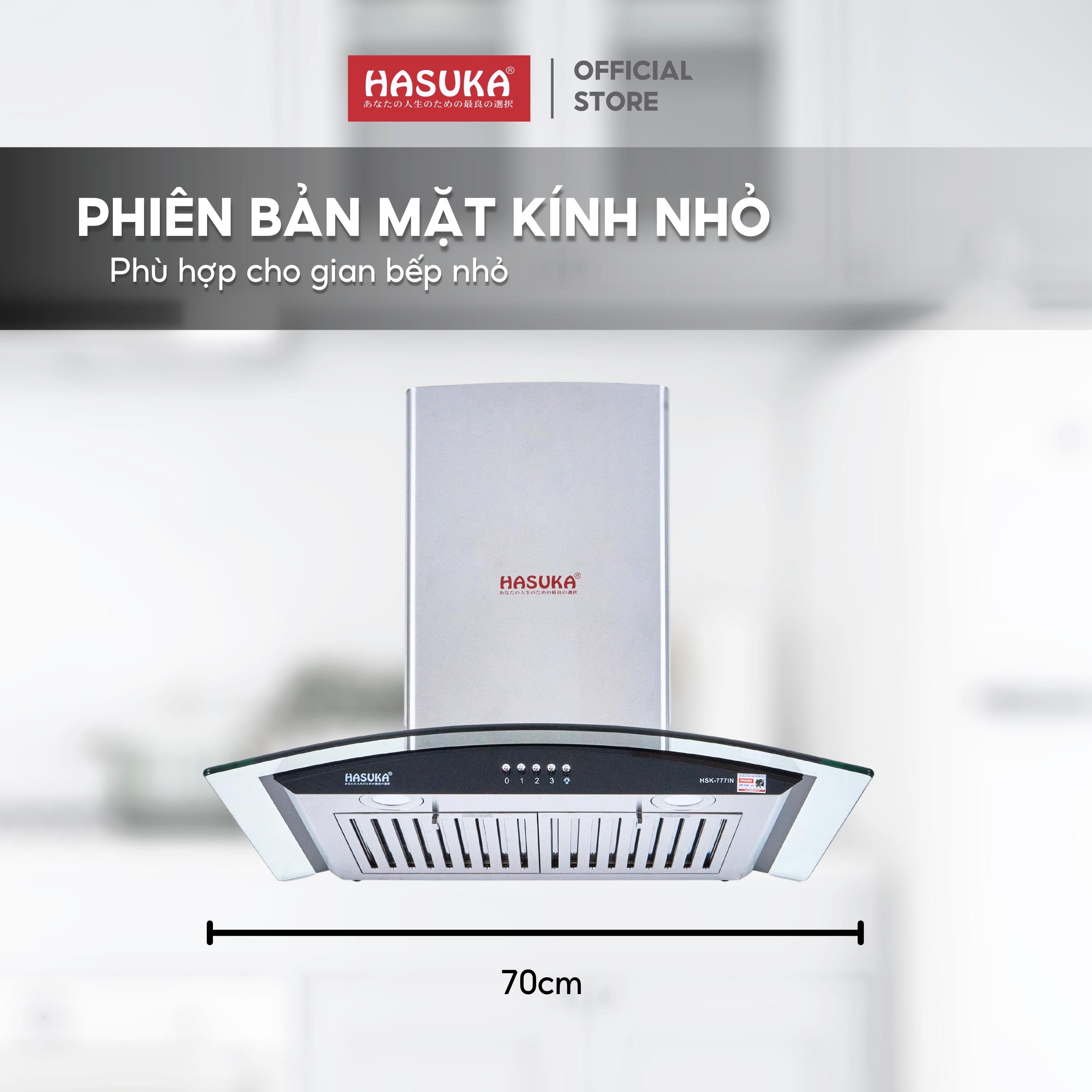 Máy hút mùi cơ kính cong lưới inox HASUKA HSK-777IN - hút và khử mùi với công suất 950m³/h, nút bấm điều khiển cơ - HÀNG CHÍNH HÃNG