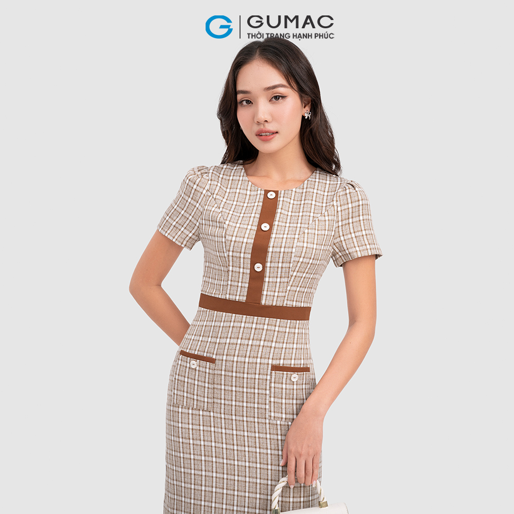 Đầm caro GUMAC DC11028 phối viền thanh lịch