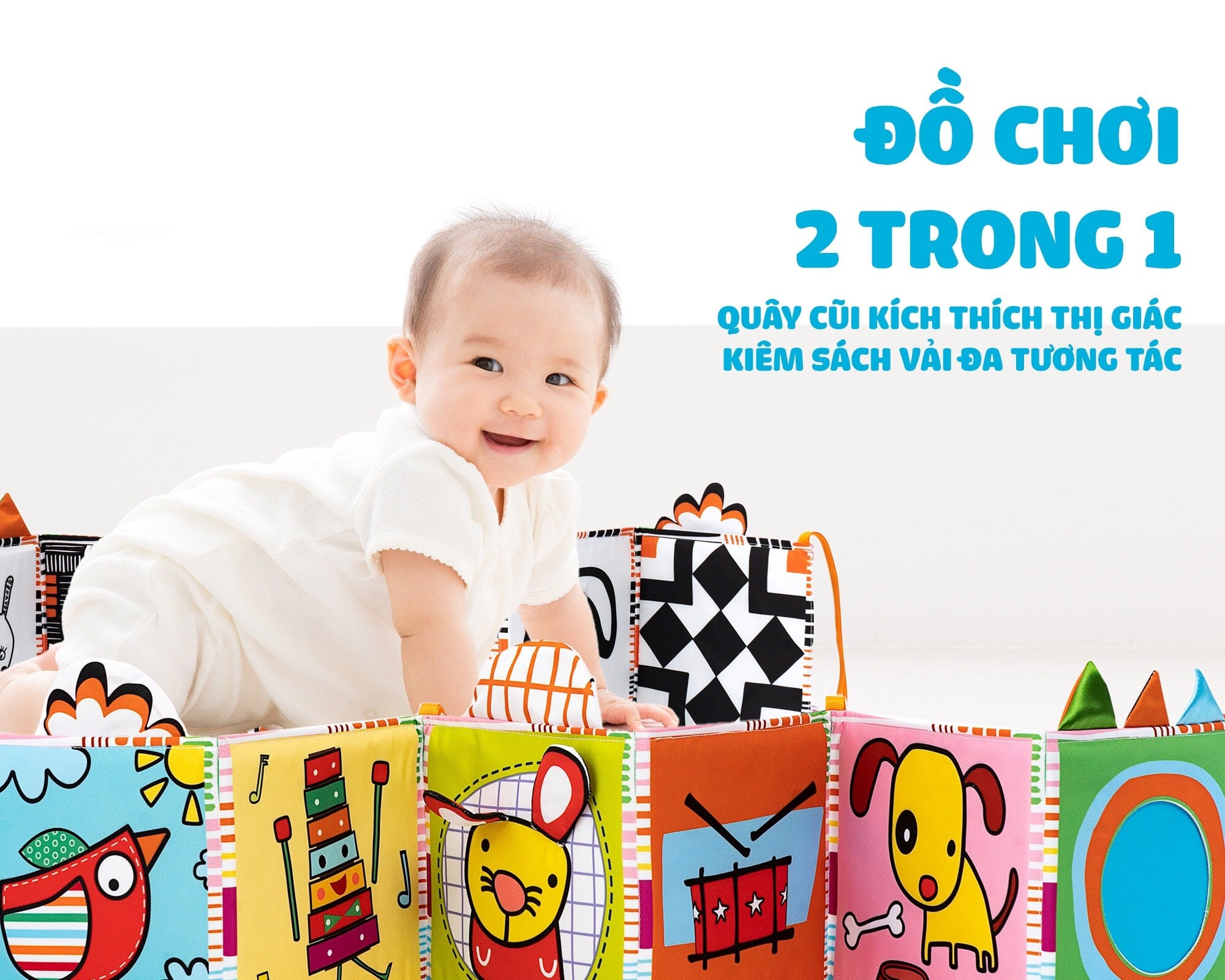 Sách Vải Kiêm Quây Cũi 3 Trong 1 Kích Thích Thị Giác Phát Triển Tư Duy Não Bộ Cho Bé