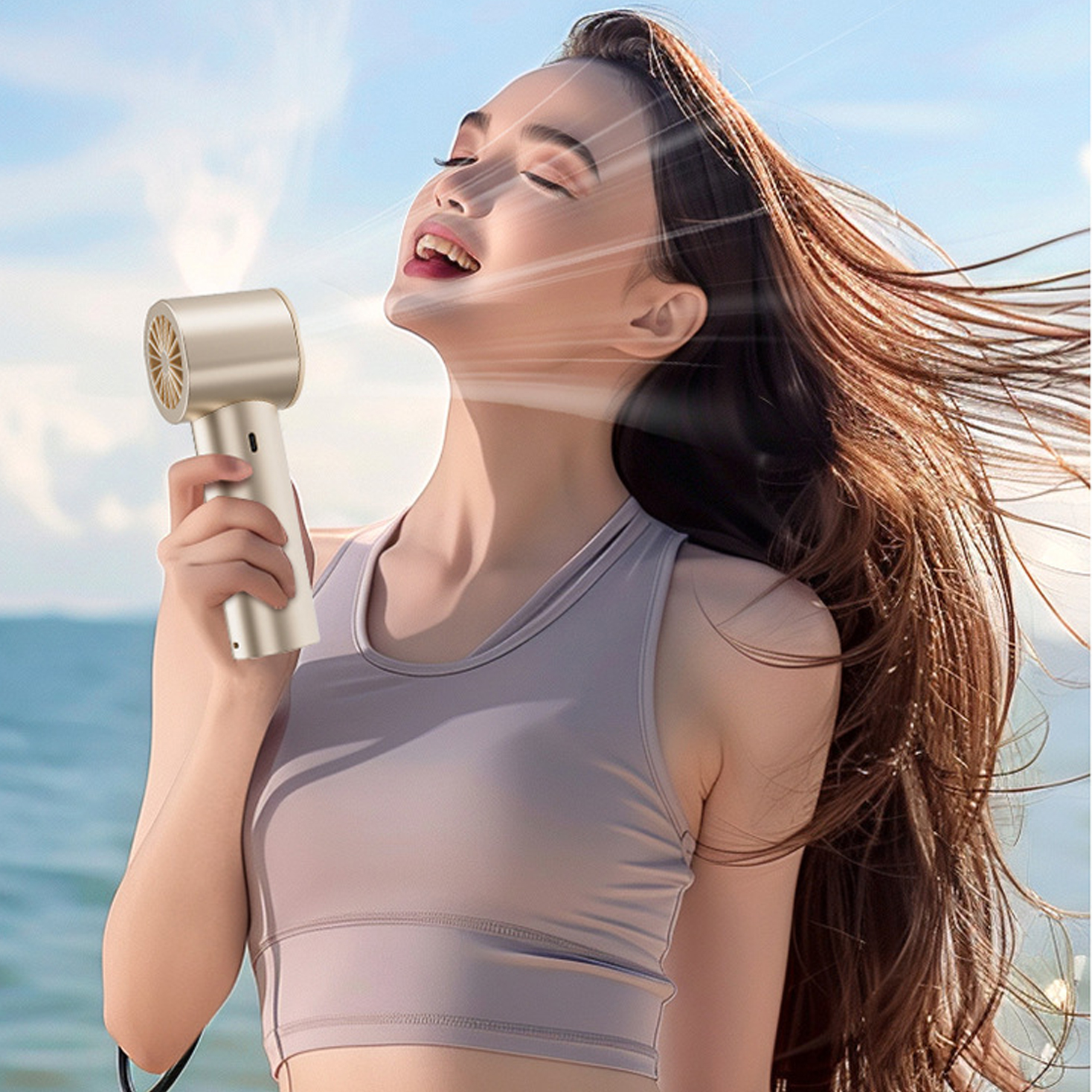 Mùa Hè Quạt Nhỏ Cầm Tay Di Động Không Lưỡi Quạt Mini Sạc Tích Điện 100 Cấp Độ Điều Chỉnh Với Quạt Làm Mát Gió Mạnh