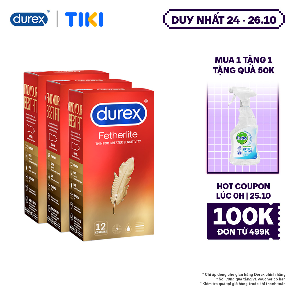 Bộ 3 Bao Cao Su Durex Fetherlite – Hộp 12 bao