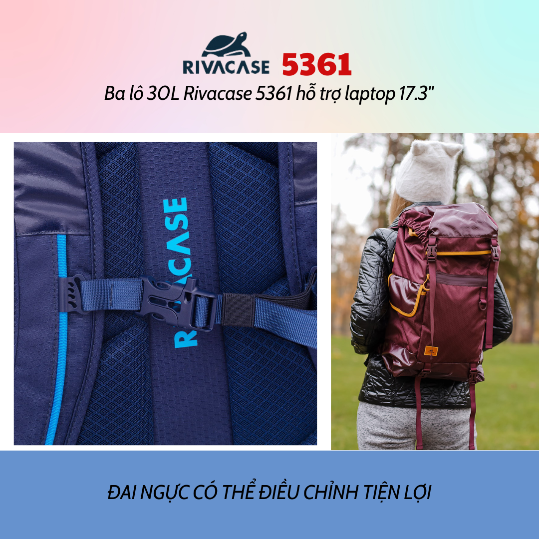 Balô 30L Rivacase 5361 Để Vừa laptop 17.3&quot; - Bảo Hành 24 Tháng - Hàng Chính Hãng