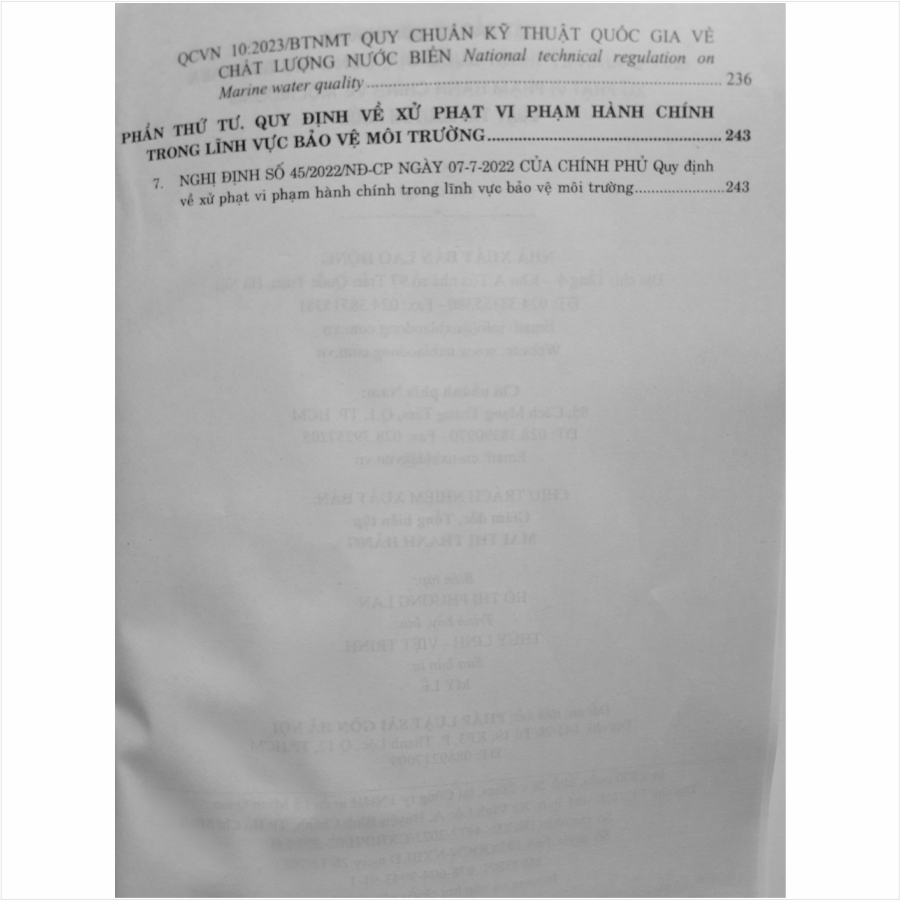 Sách Luật Bảo Vệ Môi Trường - Quy Chuẩn Kỹ Thuật Quốc Gia, Công Tác Thanh Tra Xử Phạt Vi Phạm Hành Chính Về Môi Trường - Luật Tài Nguyên Nước - V2303D