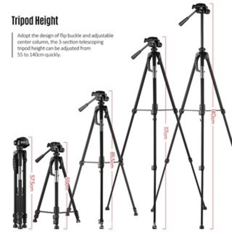 Tripod, chân đế điện thoại, máy ảnh WEIFENG WT-3520, tặng kèm remote, túi đựng và đầu kẹp điện thoại - Hàng Nhập Khẩu