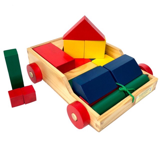 Đồ chơi xếp hình xây dựng 26 chi tiết trên xe, đồ chơi xếp hình chi tiết gỗ thông minh giáo dục cho Bé