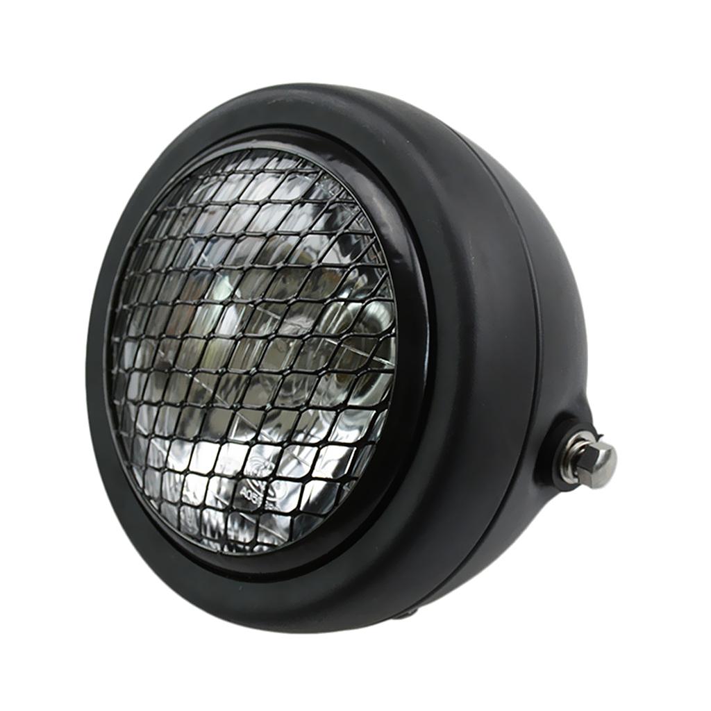 Black Retro Motorcycle Headlight with Grill Cover for Most Motorcycle