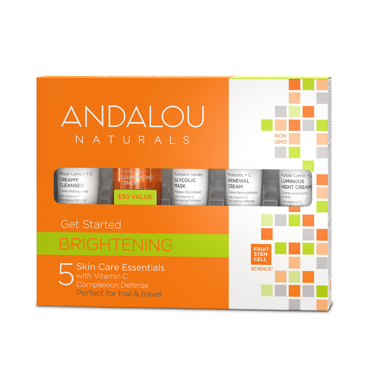 Bộ Kit 5 Bước Chăm Sóc Làm Sáng Da Mini Andalou Naturals Brightening Get Started Kit