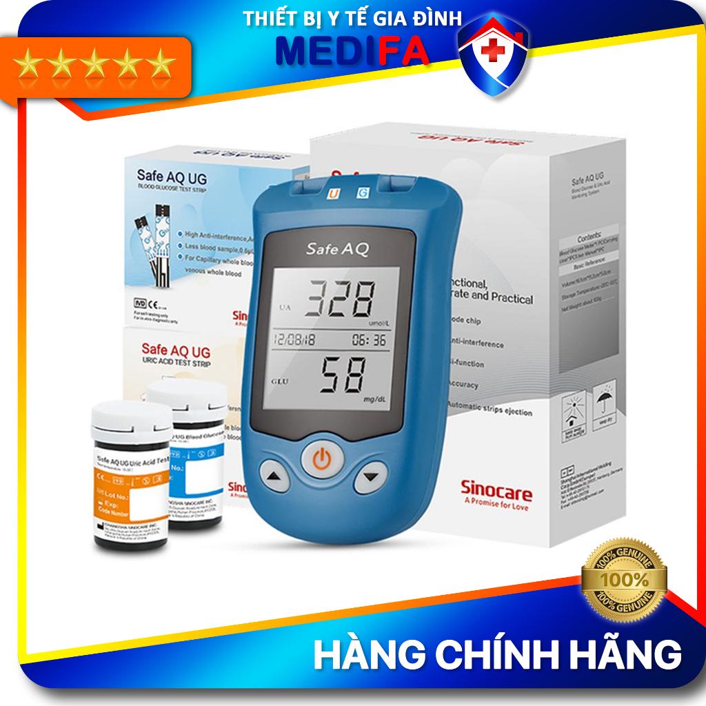 Máy Đo Đường Huyết Và Axit Uric Sinocare Safe AQ UG 2 Trong 1 Kèm 50 Que Đường, 50 Que Gout Chính Hãng