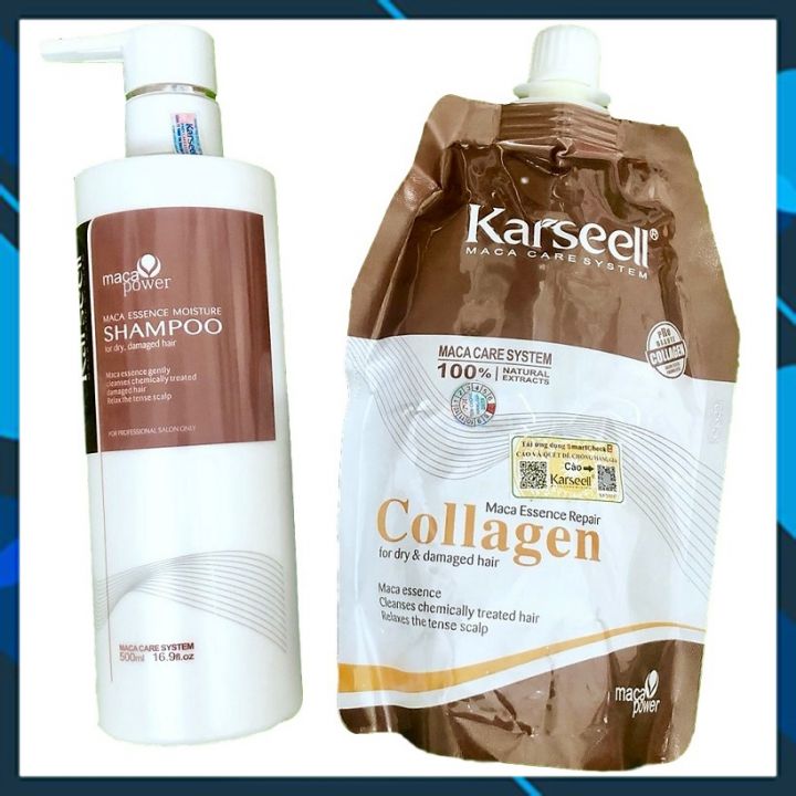 [+Tặng mũ trùm] Combo gội ủ Collagen Karseell Maca siêu mượt cho tóc khô hư tổn 500ml