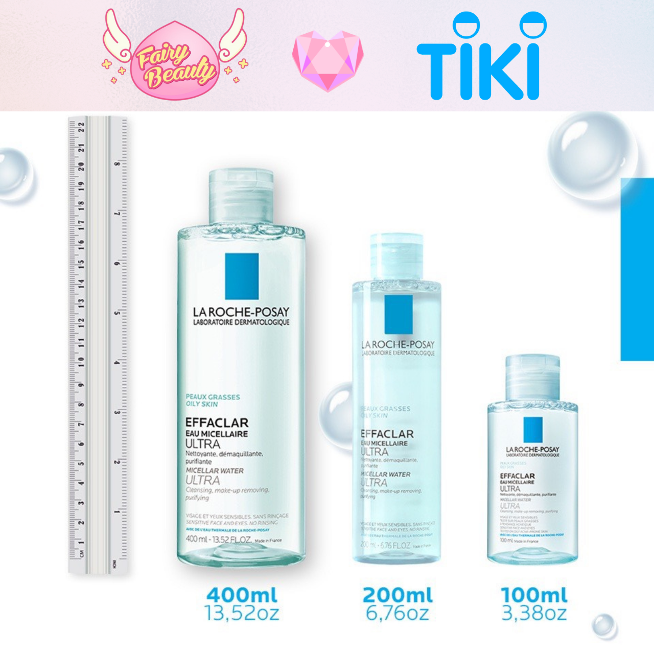 [LA ROCHE-POSAY] Nước Tẩy Trang Cho Da Dầu Mụn Giúp Làm Sạch Sâu &amp; Kiểm Soát Nhờn Effaclar Micellar Water 400/200/100ml