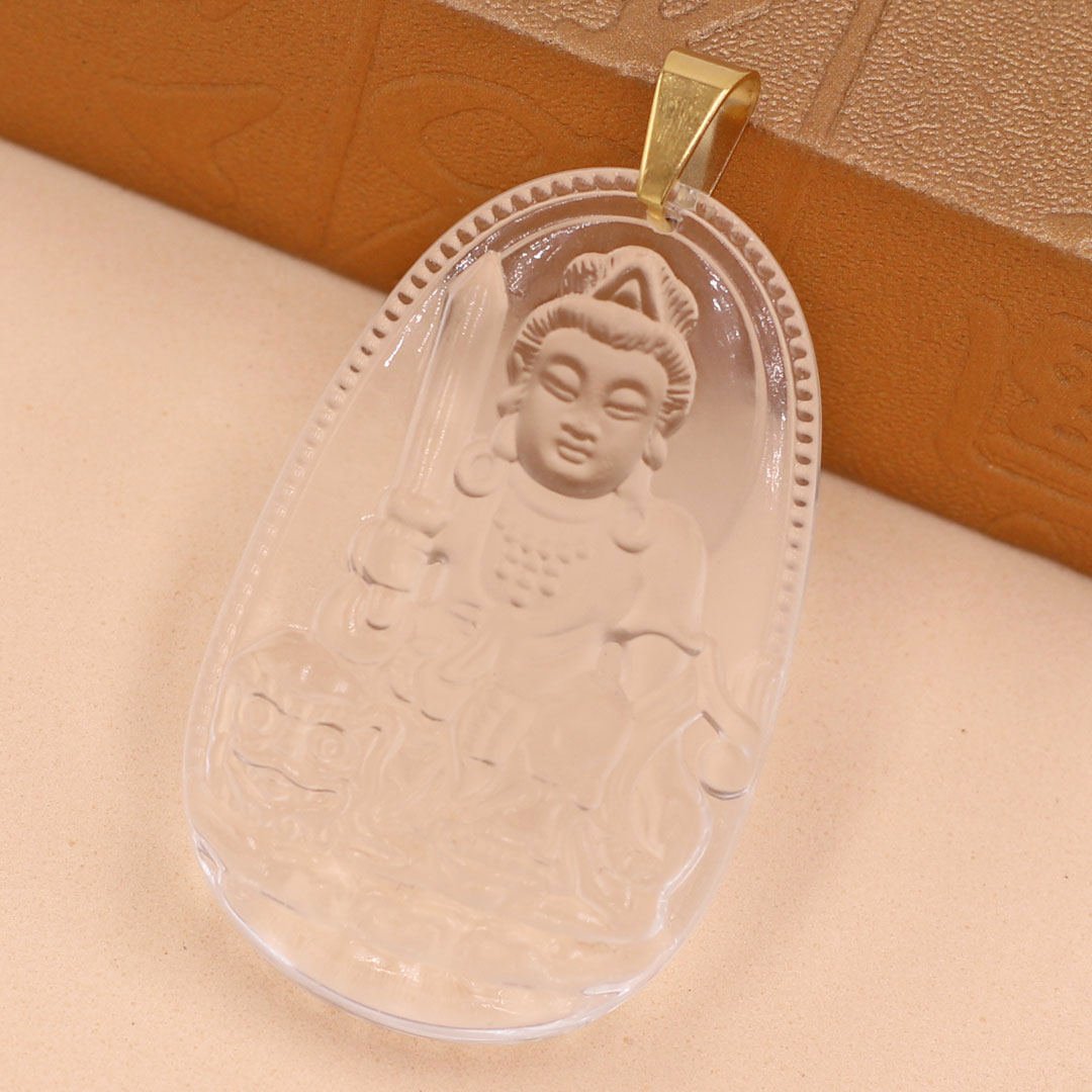 Mặt Phật Văn Thù Bồ Tát thủy tinh trong size nhỏ 3.6cm MFBTT3 - phật bản mệnh tuổi Mão
