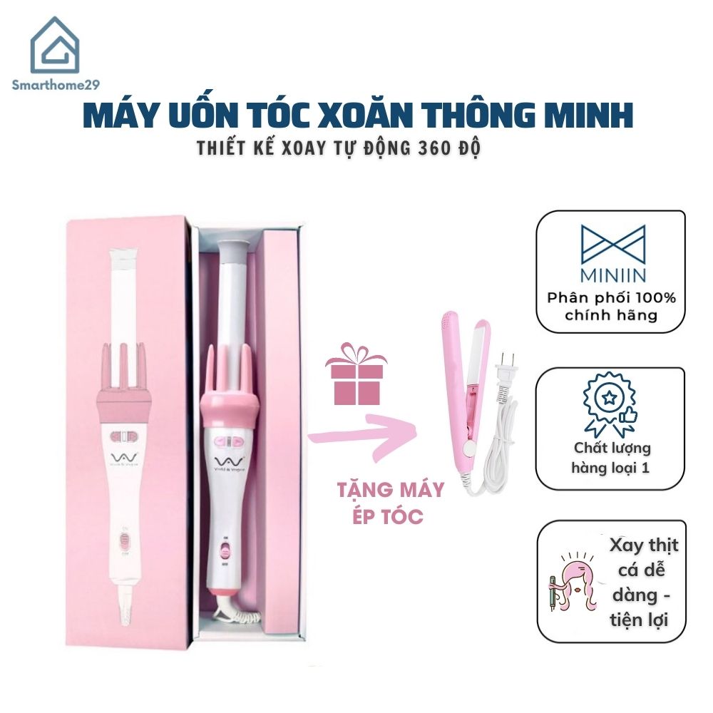 Máy Uốn Tóc Làm Xoăn Xoay Tự Động 360 Độ Hàng FULL BOX Chính Hãng MINIIN - Tặng Máy Ép Tóc