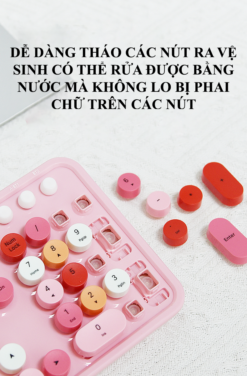 Bàn phím và chuột MOFII SWEET DM kết nối bằng chip USB 2.4G và BLUETOOTH với thiết kế nút tròn và màu sắc vô cùng dễ thương - Hàng Chính Hãng