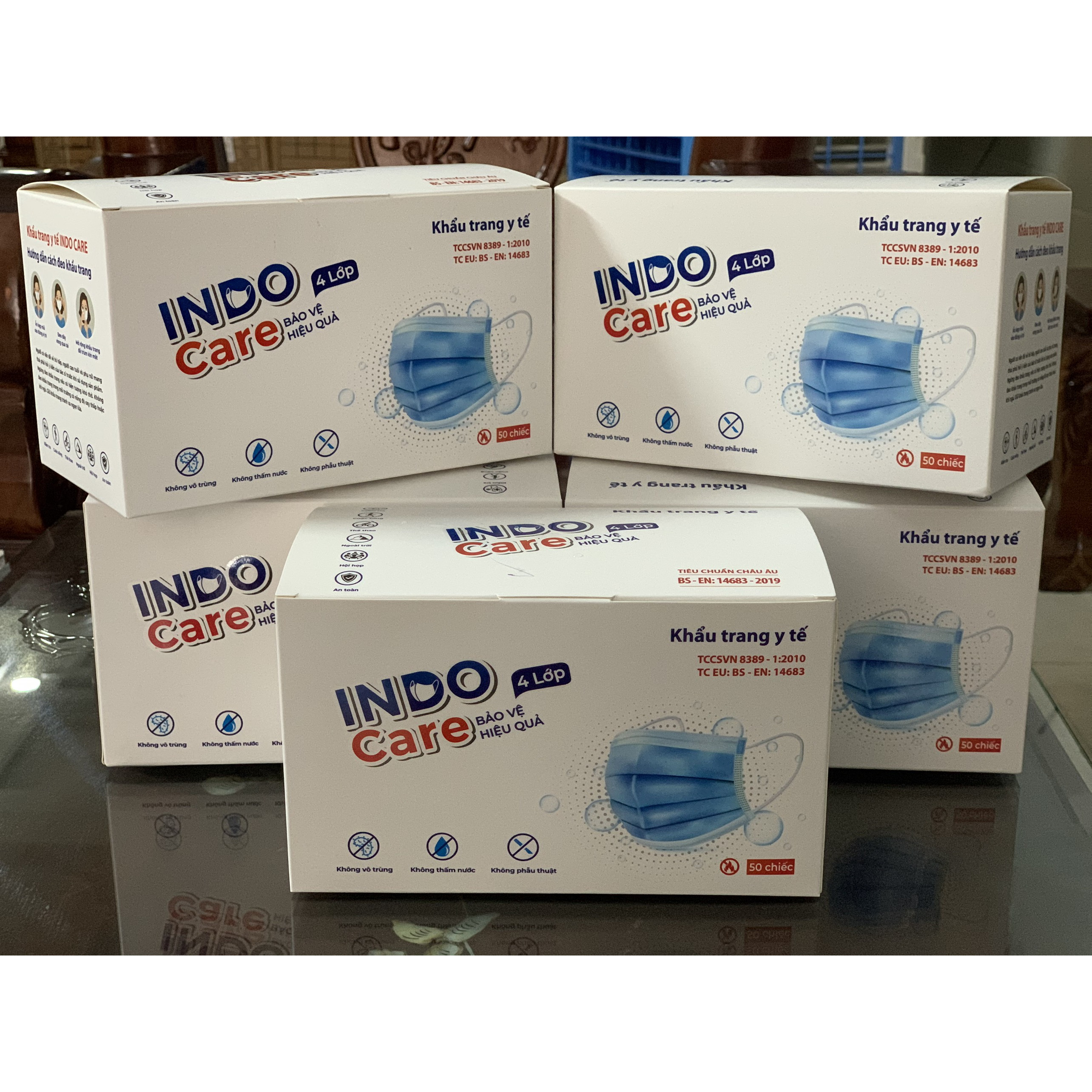 COMBO 10 HÔP KHẨU TRANG KHÁNG KHUẨN INDO CARE- TẶNG CHAI NƯỚC RỬA TAY 100ml