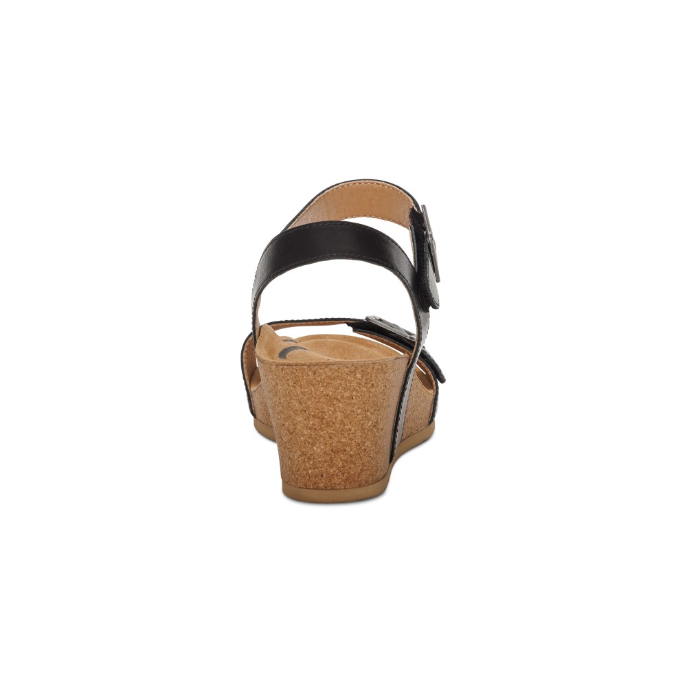 Sandal sức khoẻ nữ Aetrex Lexa Black - Giày cao 5p đế da mềm nhẹ, không chúi mũi chân