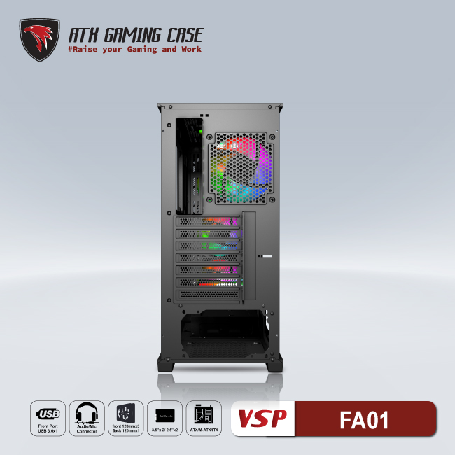 Vỏ máy tính Case VSP FA01 ~ Kính cường lực (Không FAN - ITX, MicroATX, ATX) - Hàng chính hãng TECH VISION phân phối