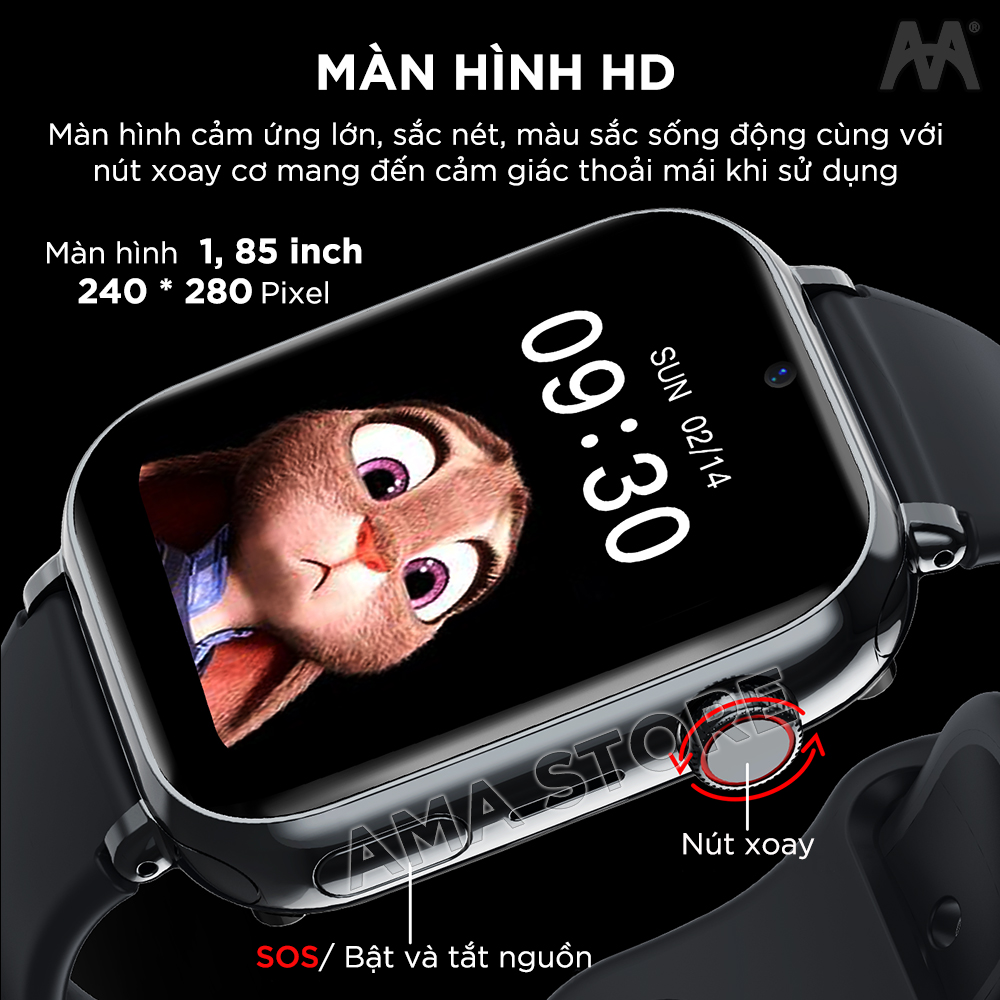 Đồng hồ Thông minh cho Trẻ em, Học sinh THCS, THPT Gắn Sim Định vị Thiết kế nhỏ gọn Model 2023 AMA Watch HW13 Hàng nhập khẩu