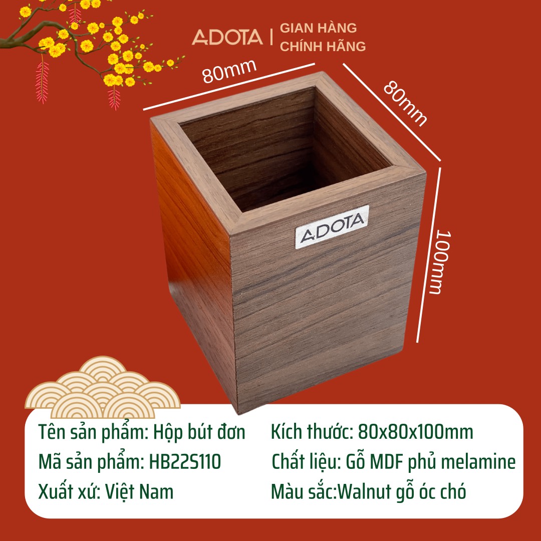 Combo hộp cắm bút đơn và hộp cắm bút 3 ngăn để bàn decor bàn làm việc phong cách hiện đại sang trong gỗ MDF siêu bền ADOTA