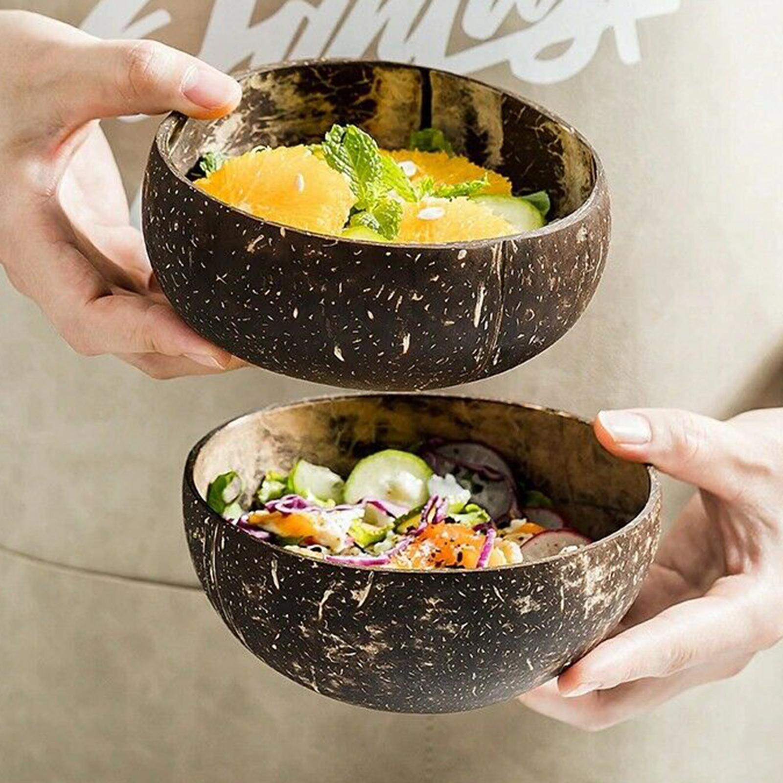 2X Handmade Coconut Bowls Creative for Salad Noodle Rice Vegans Serving Cereal