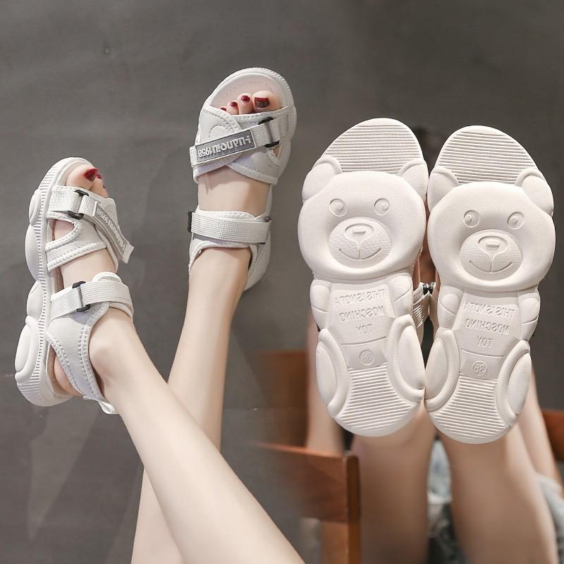 Dép Sandal HAPU nữ  Đế Gấu đẹp siêu Hot , Trend mới nhất 2020 ( trắng đen )