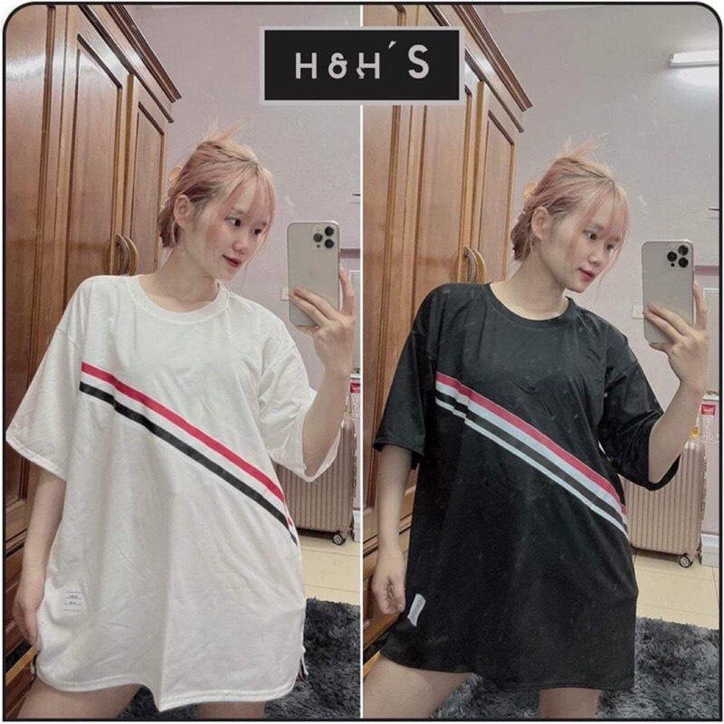 Áo Phông Cộc Tay Vạch Chéo Nan Nữ Form Rộng Thời Trang Hè