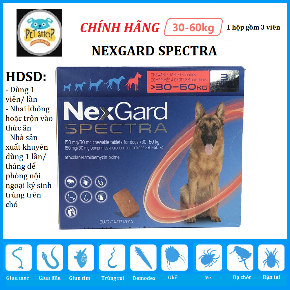 Một Viên (1V) Nexgard Spectra - Ve Ghẻ Demodex Xổ Giun Chó 30-60Kg