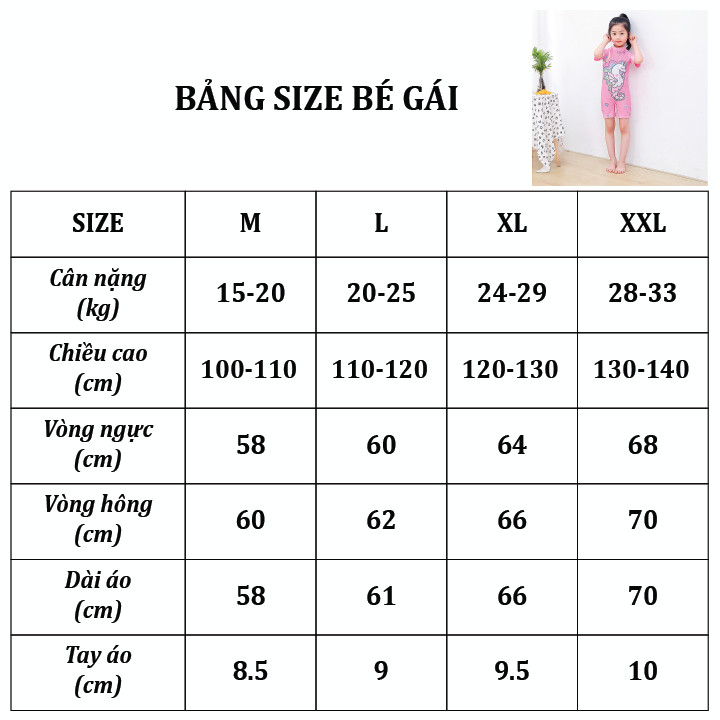 Đồ bơi bé gái liền thân single Unicon size từ 15kg đến 33kg