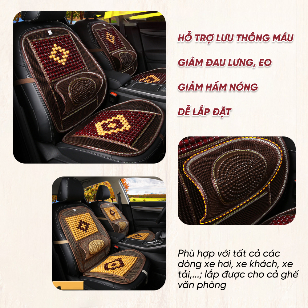 Đệm hạt gỗ lót ghế ô tô, giúp chống mỏi lưng khi ngồi lâu, tăng cường tuần hoàn máu, hạt gỗ XNK, Cam kết chất lượng